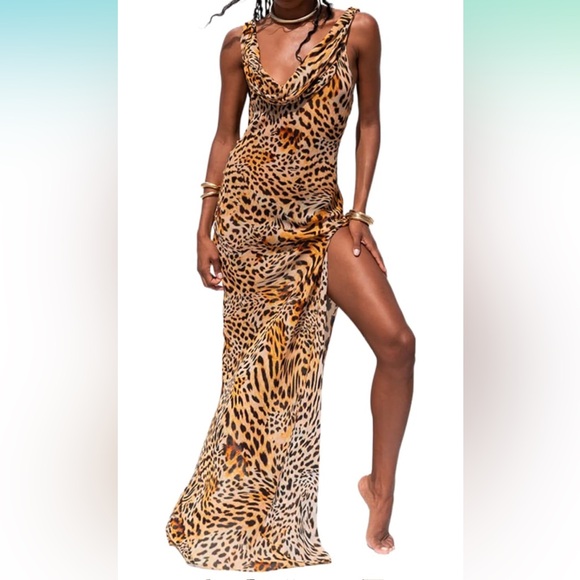 NEW and unworn Amazon sheer leopard maxi dress with open back - Picture 1 of 8